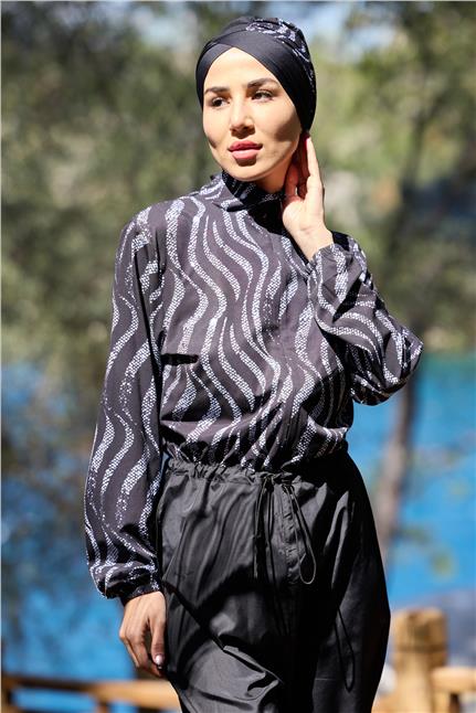 Paçası Pileli Nouréa Model Tasarım Tesettür Tulum Mayo