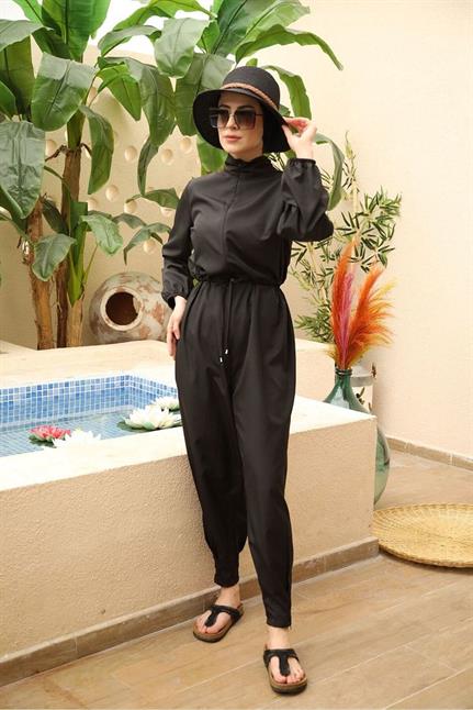 Paçası Pileli Tasarım Tesettür Paraşüt Kumaş Tulum Mayo