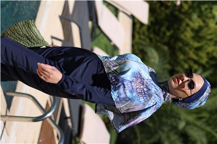 Pelerin Model Blue Garden Desen Tasarım Tesettür Tulum Mayo