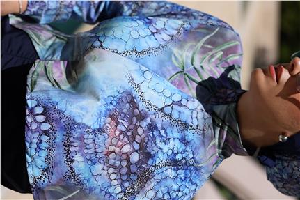 Pelerin Model Blue Garden Desen Tasarım Tesettür Tulum Mayo