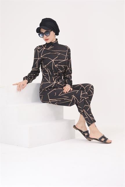 Piramit Desen Tasarım Tesettür Paraşüt Kumaş Tulum Mayo