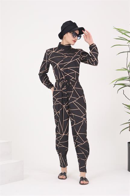 Piramit Desen Tasarım Tesettür Paraşüt Kumaş Tulum Mayo