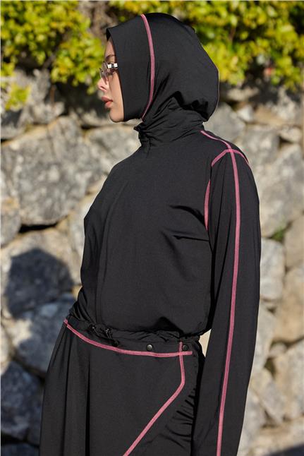 Asena Model Pudra Şeritli Allerli Lycralı Tasarım Tesettür Tulum Mayo