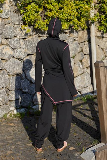 Asena Model Pudra Şeritli Allerli Lycralı Tasarım Tesettür Tulum Mayo