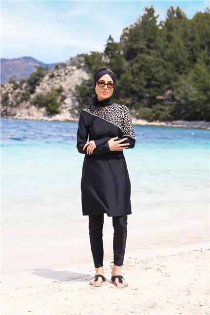 Serengeti Model Omuz Desenli Lycralı Tasarım Tesettür İkili Mayo Takım