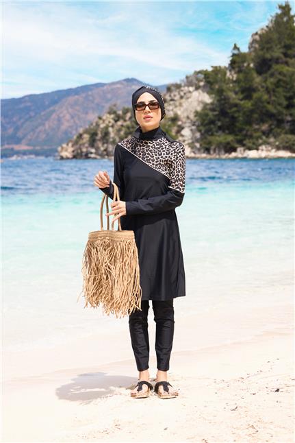 Serengeti Model Omuz Desenli Lycralı Tasarım Tesettür İkili Mayo Takım | Markasız