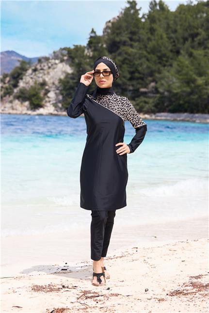 Serengeti Model Omuz Desenli Lycralı Tasarım Tesettür İkili Mayo Takım