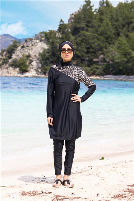 Serengeti Model Omuz Desenli Lycralı Tasarım Tesettür İkili Mayo Takım