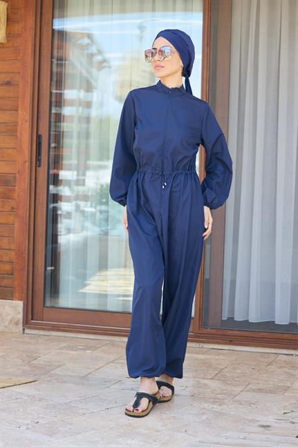 Siyah Tasarım Tesettür Paraşüt Kumaş Tulum Mayo