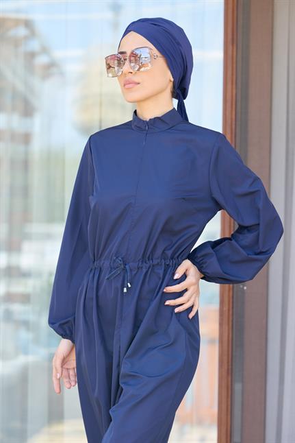 Siyah Tasarım Tesettür Paraşüt Kumaş Tulum Mayo