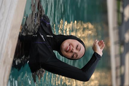 Vera Model Mor Şeritli Taş Detaylı Tasarım Tesettür İkili Mayo Takım