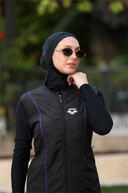 Vera Model Mor Şeritli Tasarım Tesettür İkili Mayo Takım