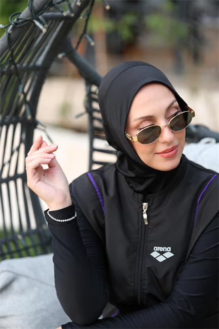 Vera Model Mor Şeritli Tasarım Tesettür İkili Mayo Takım