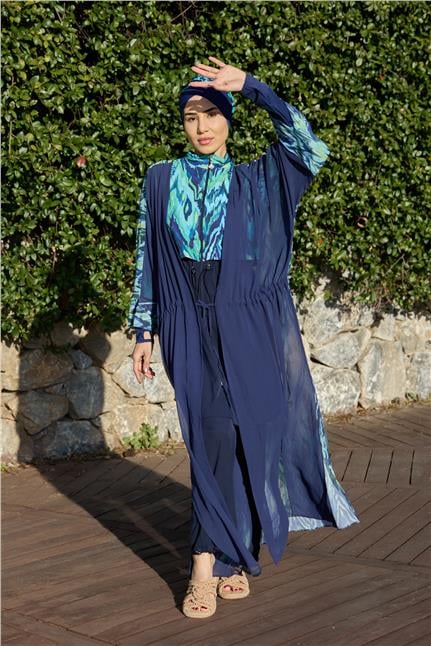 Viona Model Mavi Beli Bağcıklı Tasarım Tesettür Pareo