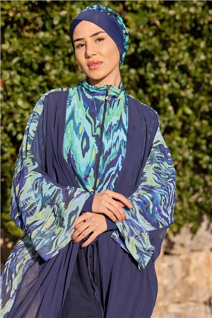 Viona Model Mavi Beli Bağcıklı Tasarım Tesettür Pareo