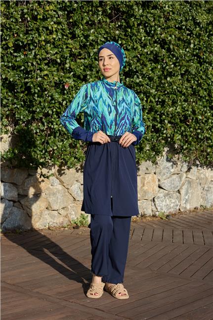 Viona Model Mavi Spor Lycralı Tasarım Tesettür İkili Mayo Takım | Markasız