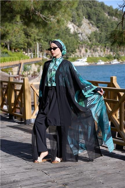 Viona Model Yeşil Beli Bağcıklı Tasarım Tesettür Pareo