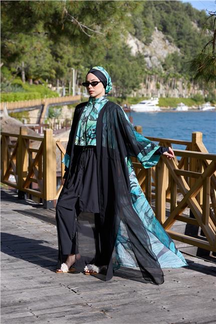 Viona Model Yeşil Beli Bağcıklı Tasarım Tesettür Pareo