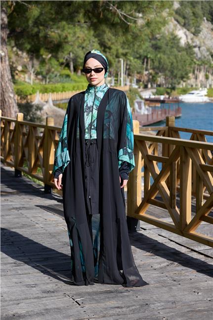 Viona Model Yeşil Beli Bağcıklı Tasarım Tesettür Pareo