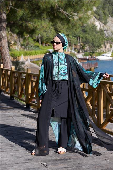 Viona Model Yeşil Beli Bağcıklı Tasarım Tesettür Pareo