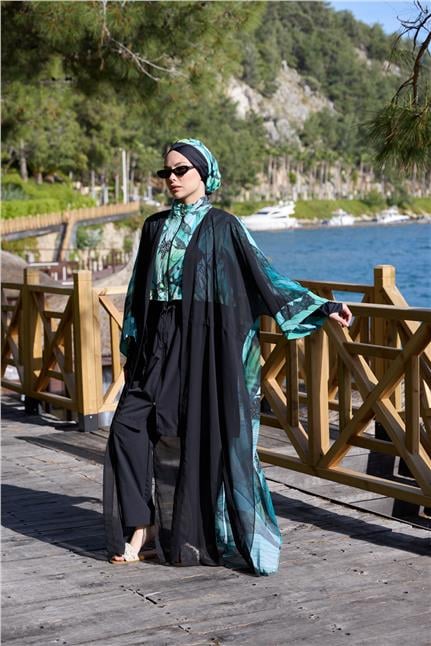 Viona Model Yeşil Beli Bağcıklı Tasarım Tesettür Pareo