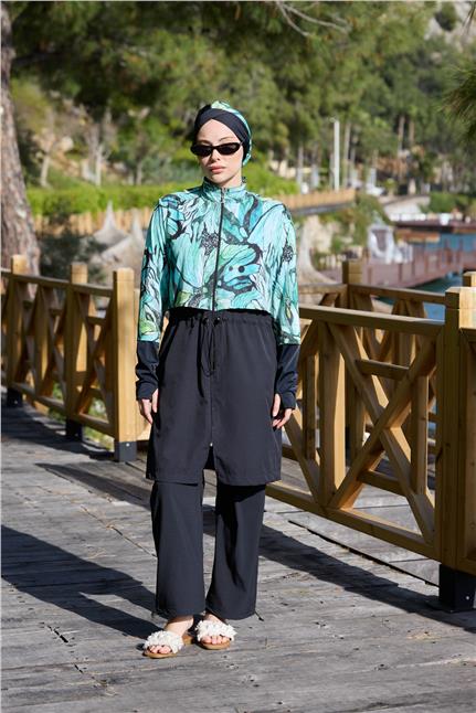 Viona Model Yeşil Spor Lycralı Tasarım Tesettür İkili Mayo Takım | Markasız