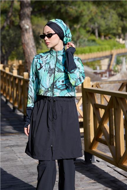 Viona Model Yeşil Spor Lycralı Tasarım Tesettür İkili Mayo Takım