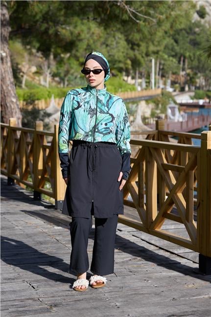 Viona Model Yeşil Spor Lycralı Tasarım Tesettür İkili Mayo Takım