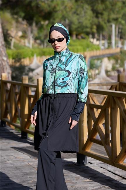 Viona Model Yeşil Spor Lycralı Tasarım Tesettür İkili Mayo Takım