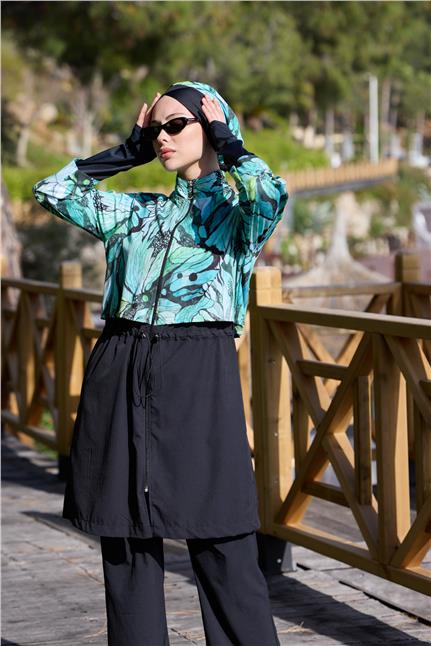 Viona Model Yeşil Spor Lycralı Tasarım Tesettür İkili Mayo Takım