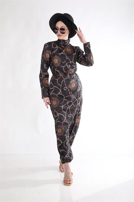 Zincir Desen Allerli Tasarım Tesettür Tulum Mayo