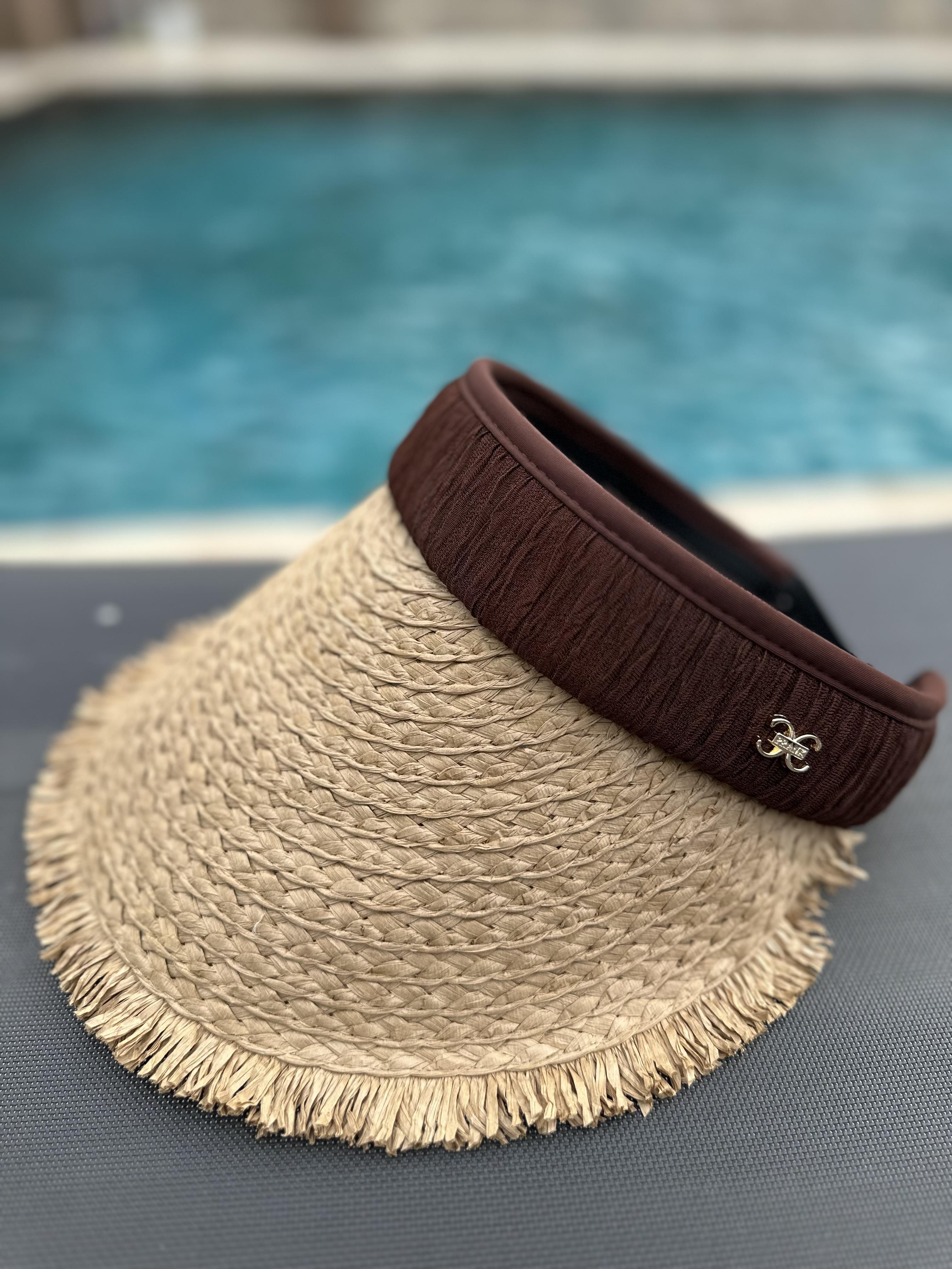 Calira Model Kahverengi Şeritli Hasır Şapka | NS Tasarim