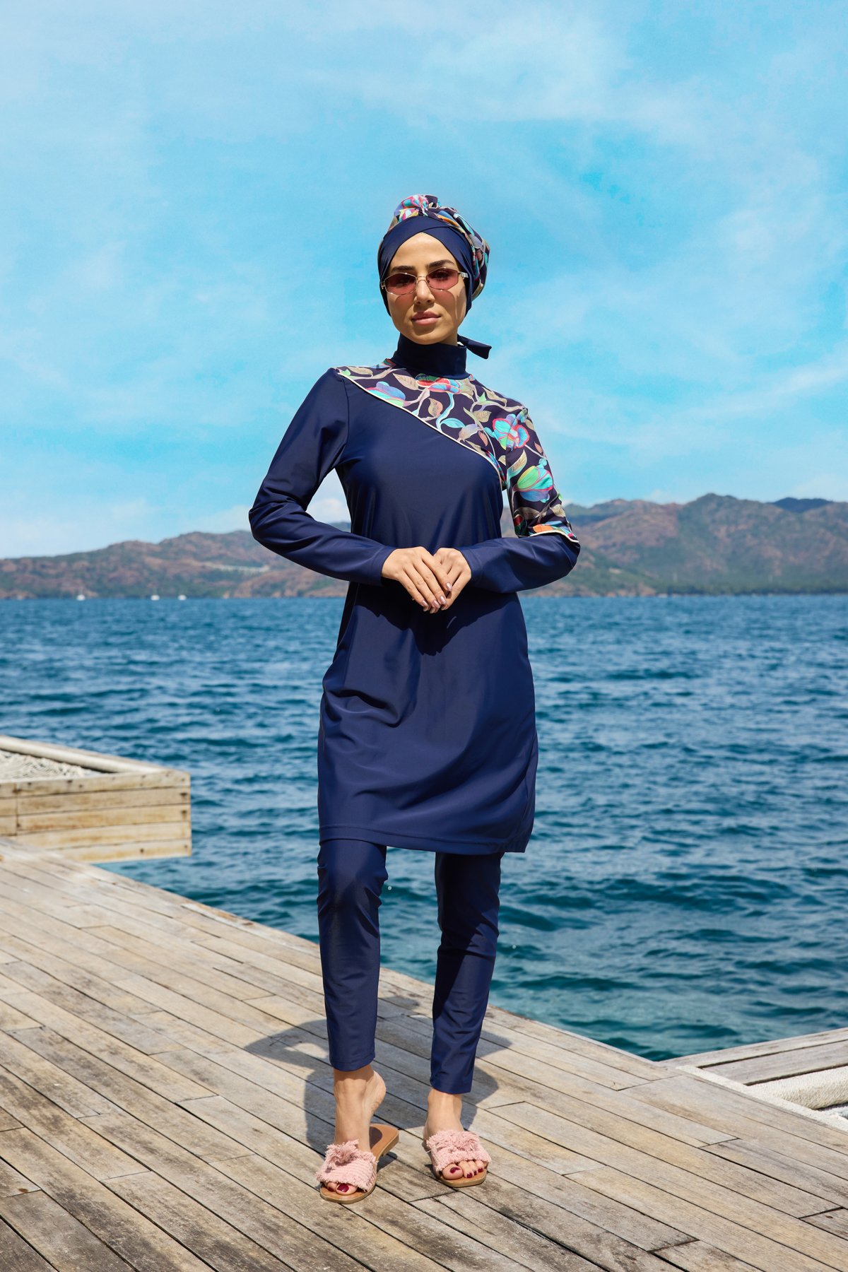 Ebru Model Omuz Desenli Lycralı Tasarım Tesettür İkili Mayo Takım | Markasız