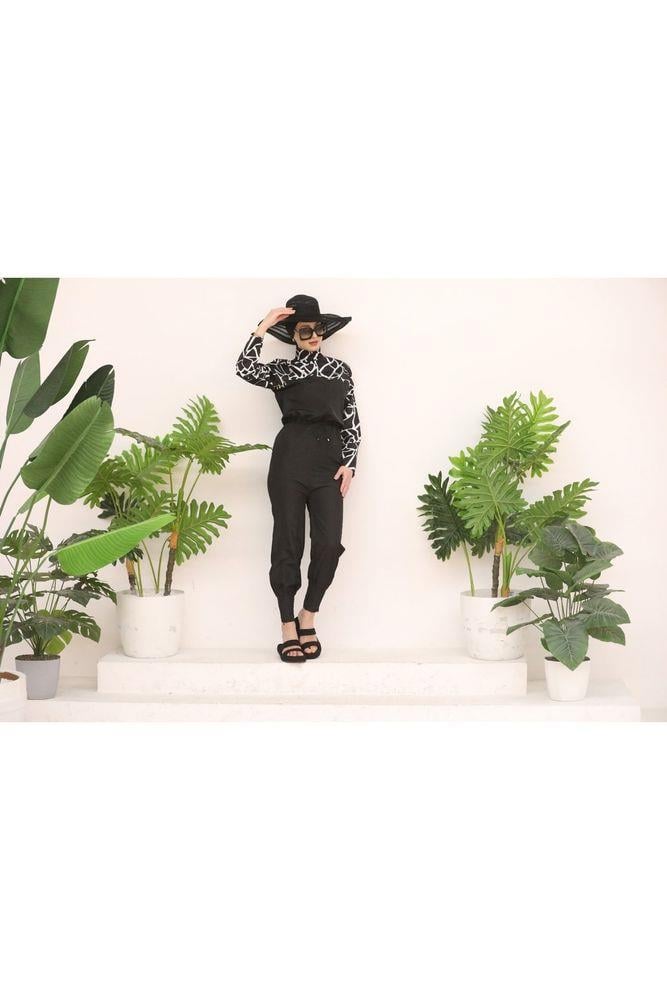 Dream Geometrik Desen Tasarım Tesettür Paraşüt Kumaş Tulum Mayo