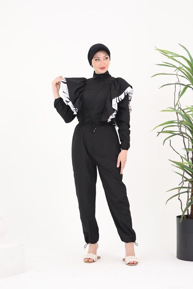 Star Çizgili Model Tasarım Tesettür Paraşüt Kumaş Tulum Mayo