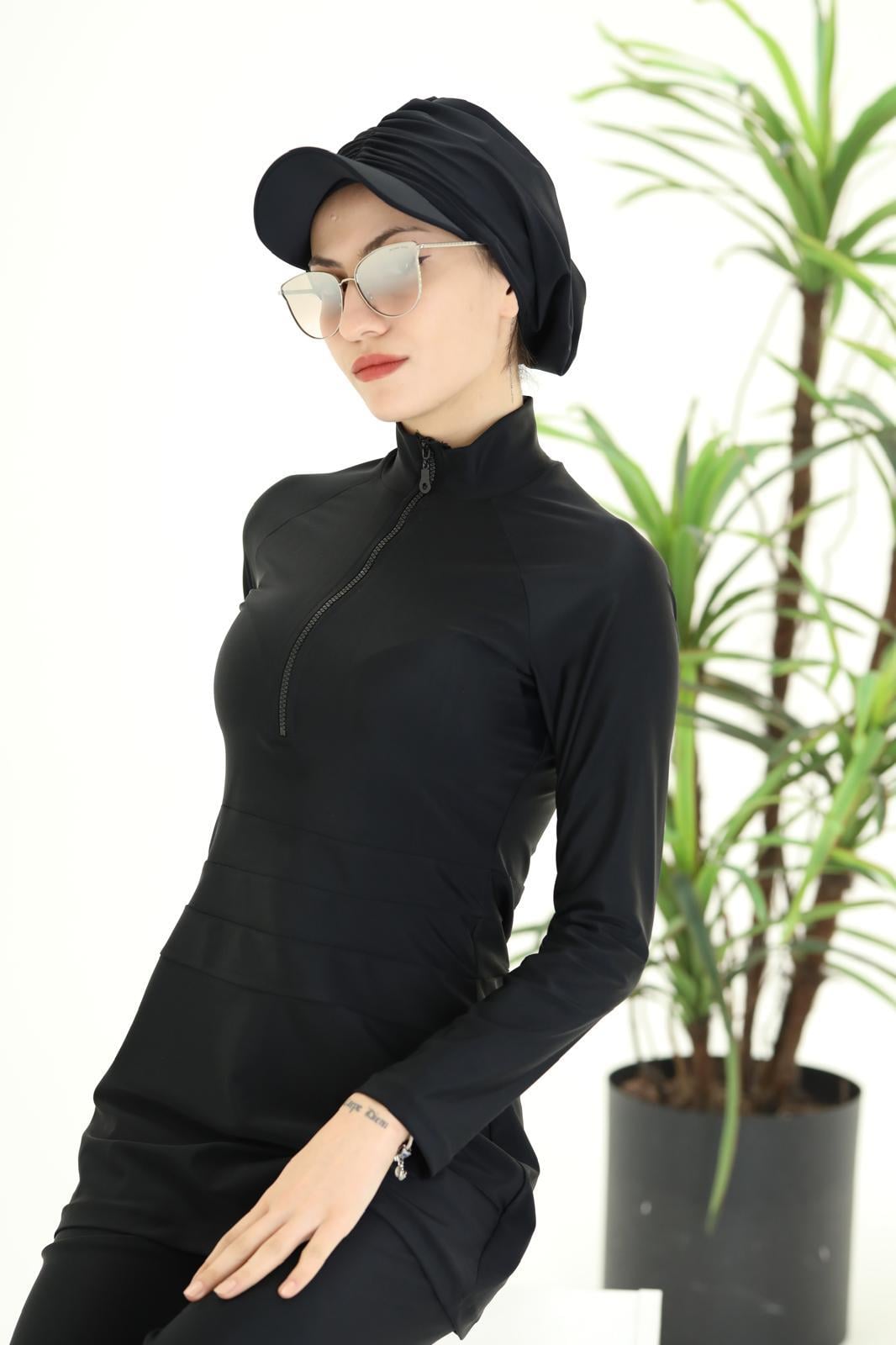 Golf Siyah Tasarım Tesettür Mayo Takım | Markasız