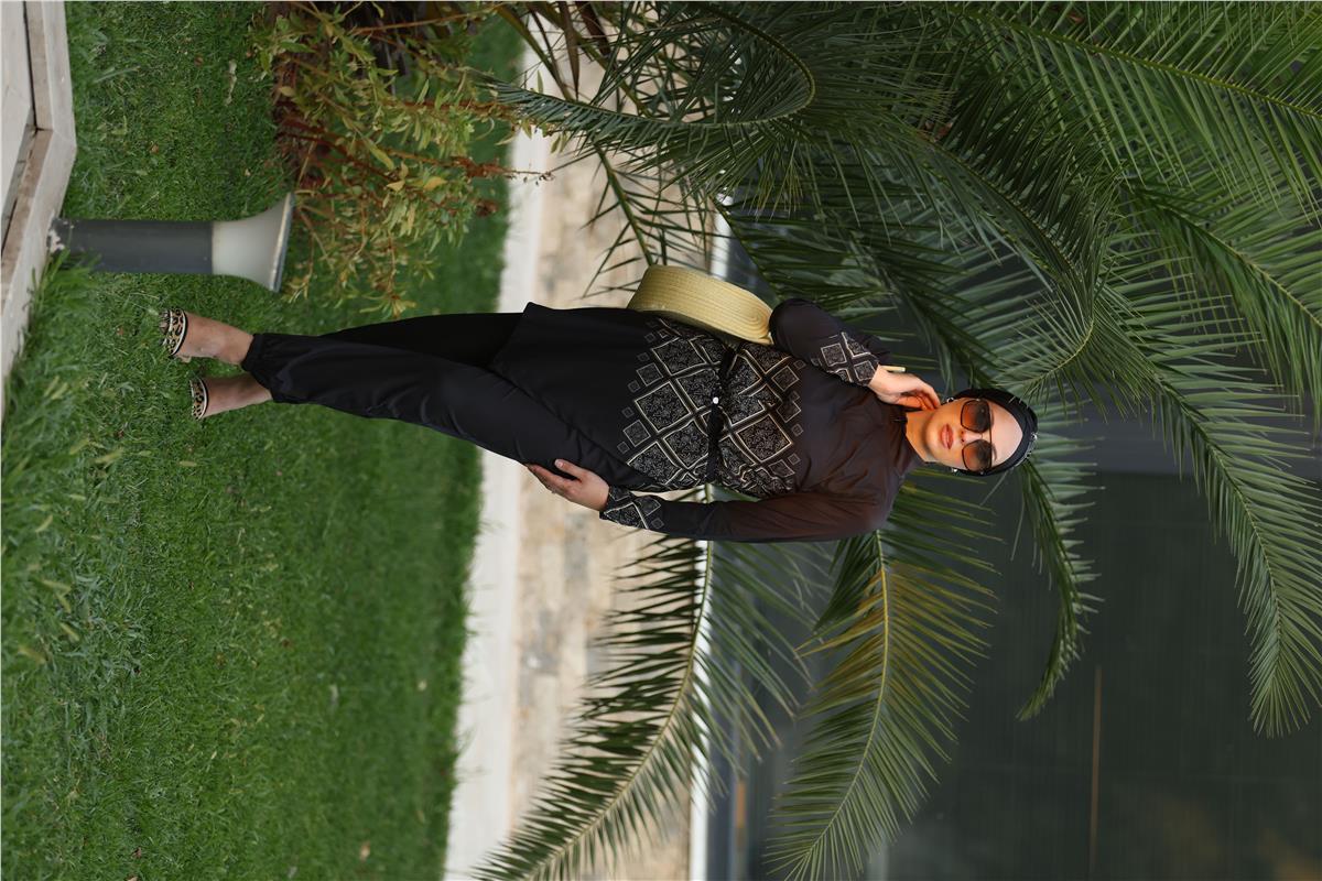 Liva Desen Allerli Tasarım Tesettür Tulum Mayo | NS Tasarim