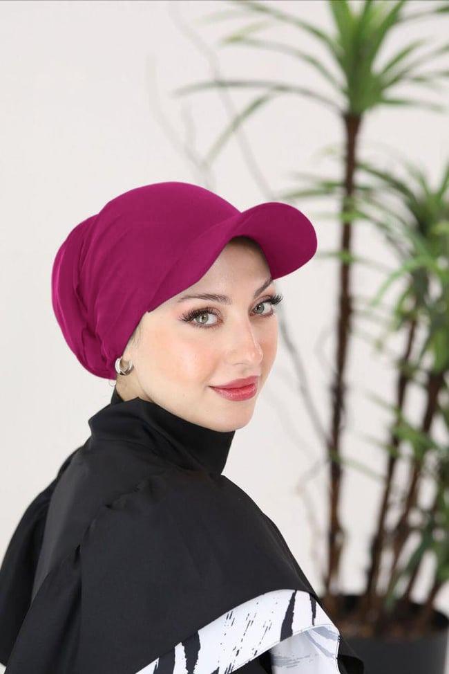 Selena Fuşya Çıtçıtlı Tasarım Tesettür Bone | NS Tasarim