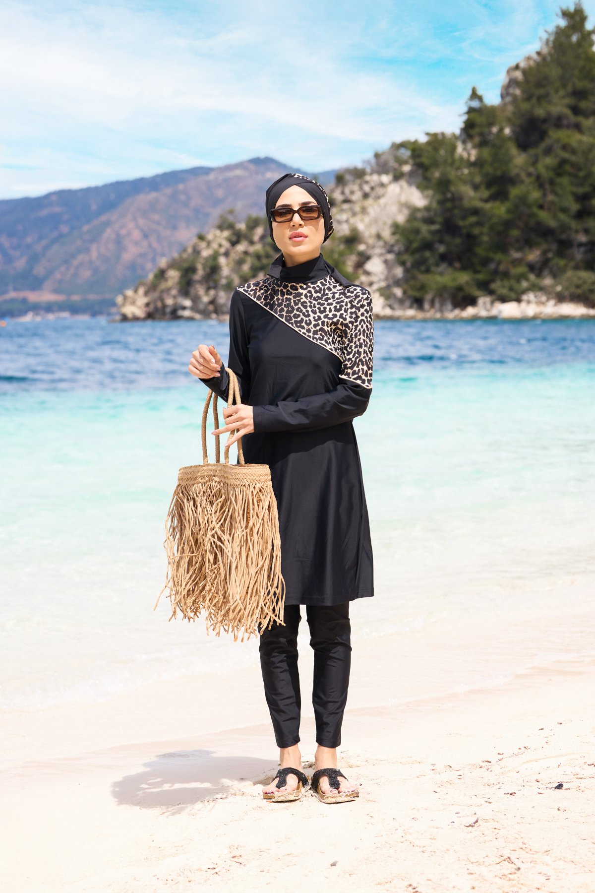 Serengeti Model Omuz Desenli Lycralı Tasarım Tesettür İkili Mayo Takım | Markasız