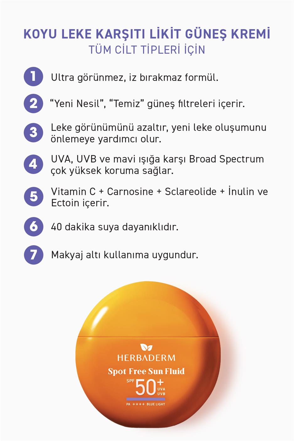 Likit Güneş Kremi, SPF 50+ Koyu Leke Karşıtı, Hibrit Formül 40 ml