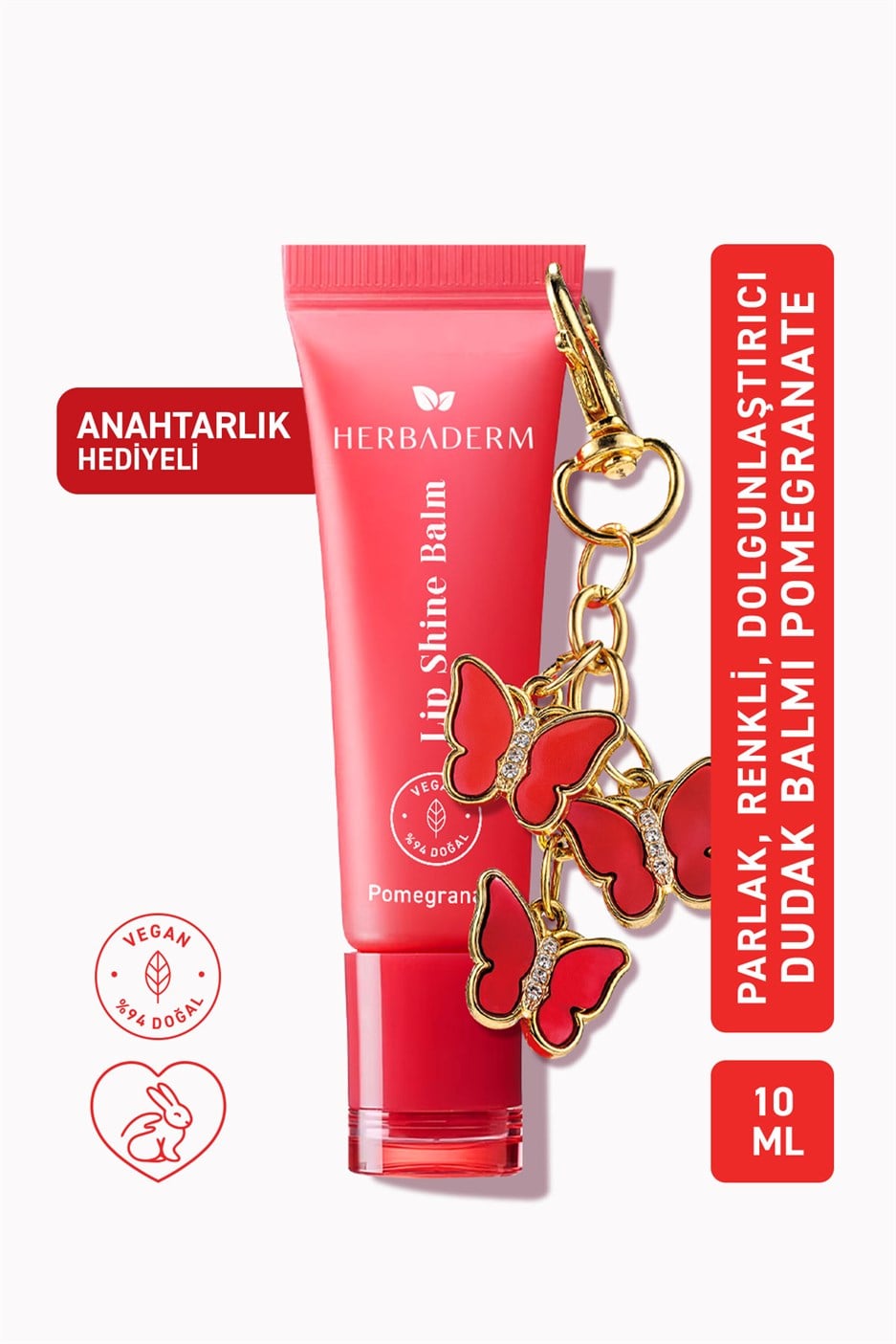 Parlatıcı, Dolgunlaştırıcı, Onarıcı Renkli Dudak Balmı, Nar Aromalı 10 ml