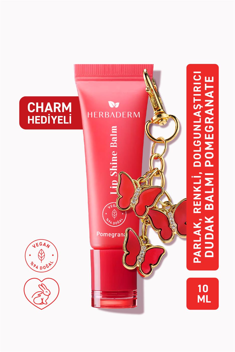 Parlatıcı, Dolgunlaştırıcı, Onarıcı Renkli Dudak Balmı, Nar Aromalı 10 ml