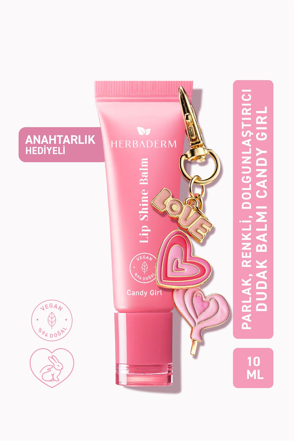 Parlatıcı, Dolgunlaştırıcı, Onarıcı Vegan Dudak Balmı, Pamuk Şeker Aromalı 10 ml