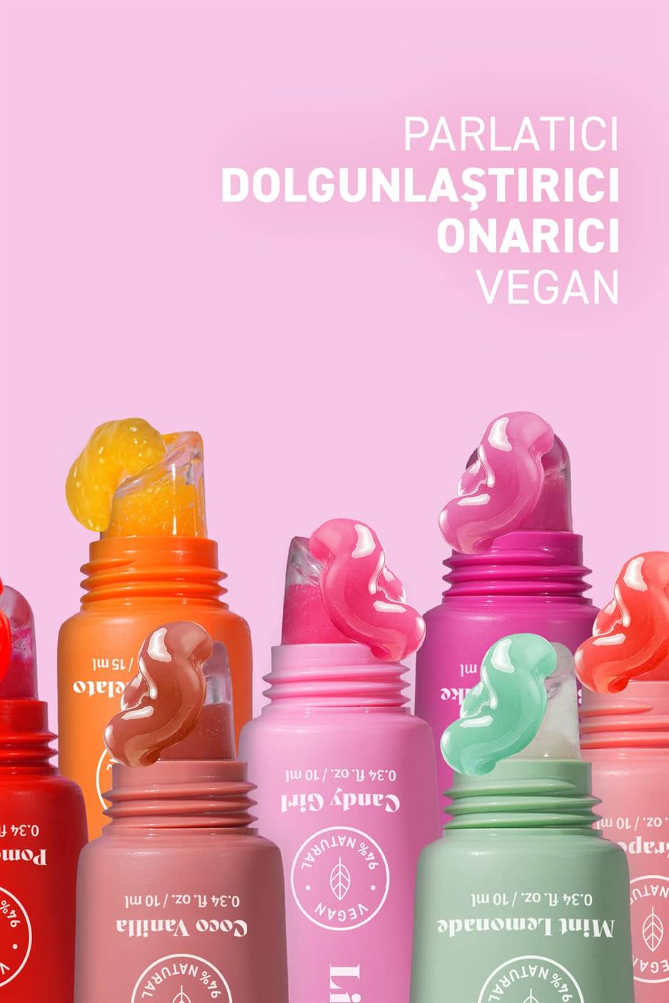 Parlatıcı, Dolgunlaştırıcı, Onarıcı Vegan Dudak Balmı, Meyveli Pasta Aromalı 10 ml