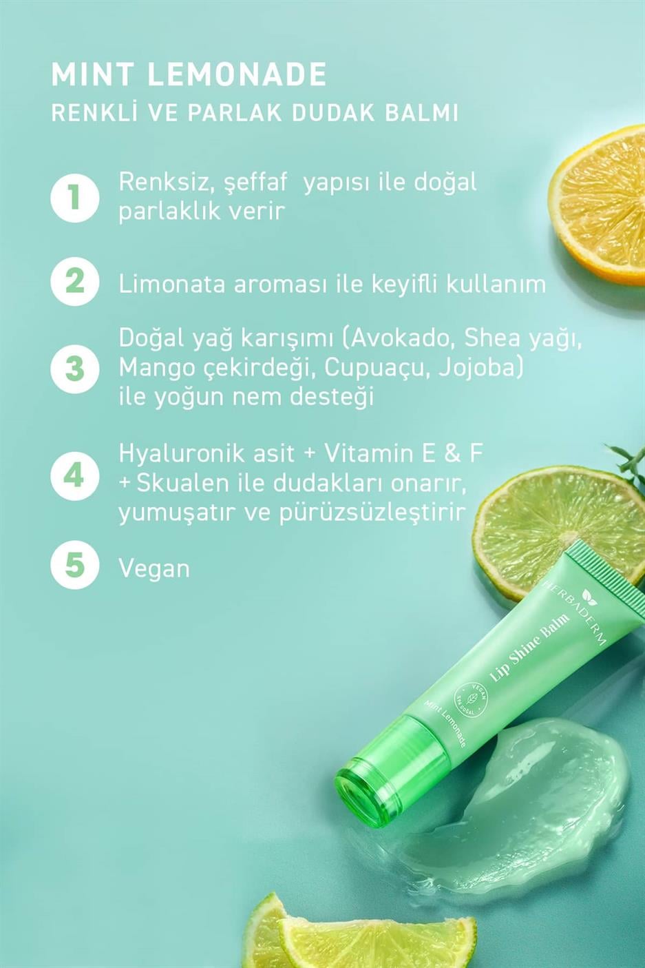 Parlatıcı, Dolgunlaştırıcı, Onarıcı Vegan Dudak Balmı, Limonata Aromalı 10 ml