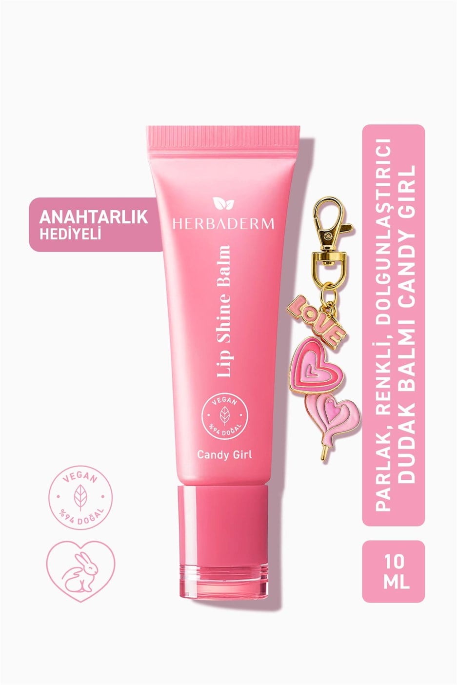 Parlatıcı, Dolgunlaştırıcı, Onarıcı Vegan Dudak Balmı, Pamuk Şeker Aromalı 10 ml
