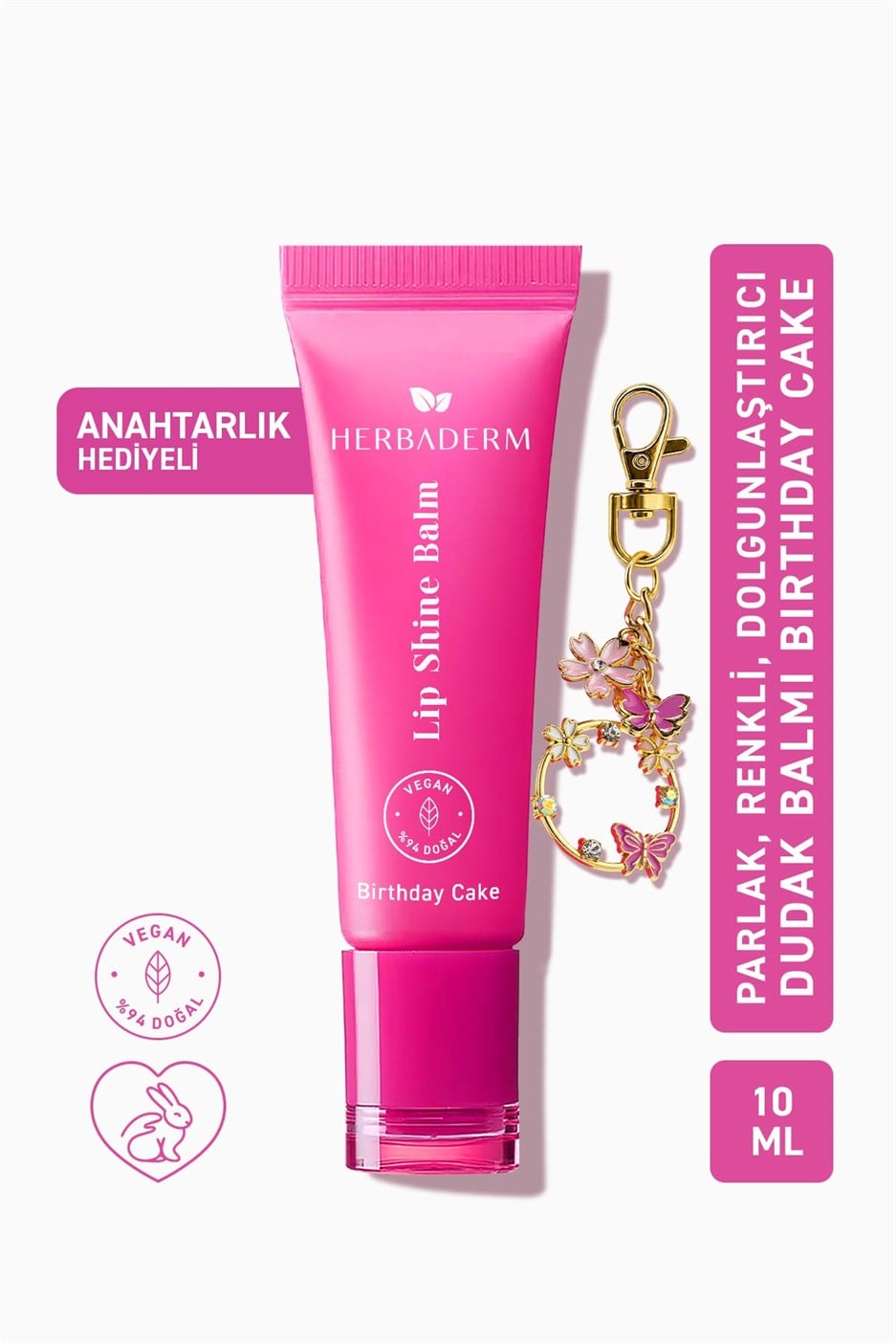 Parlatıcı, Dolgunlaştırıcı, Onarıcı Vegan Dudak Balmı, Meyveli Pasta Aromalı 10 ml
