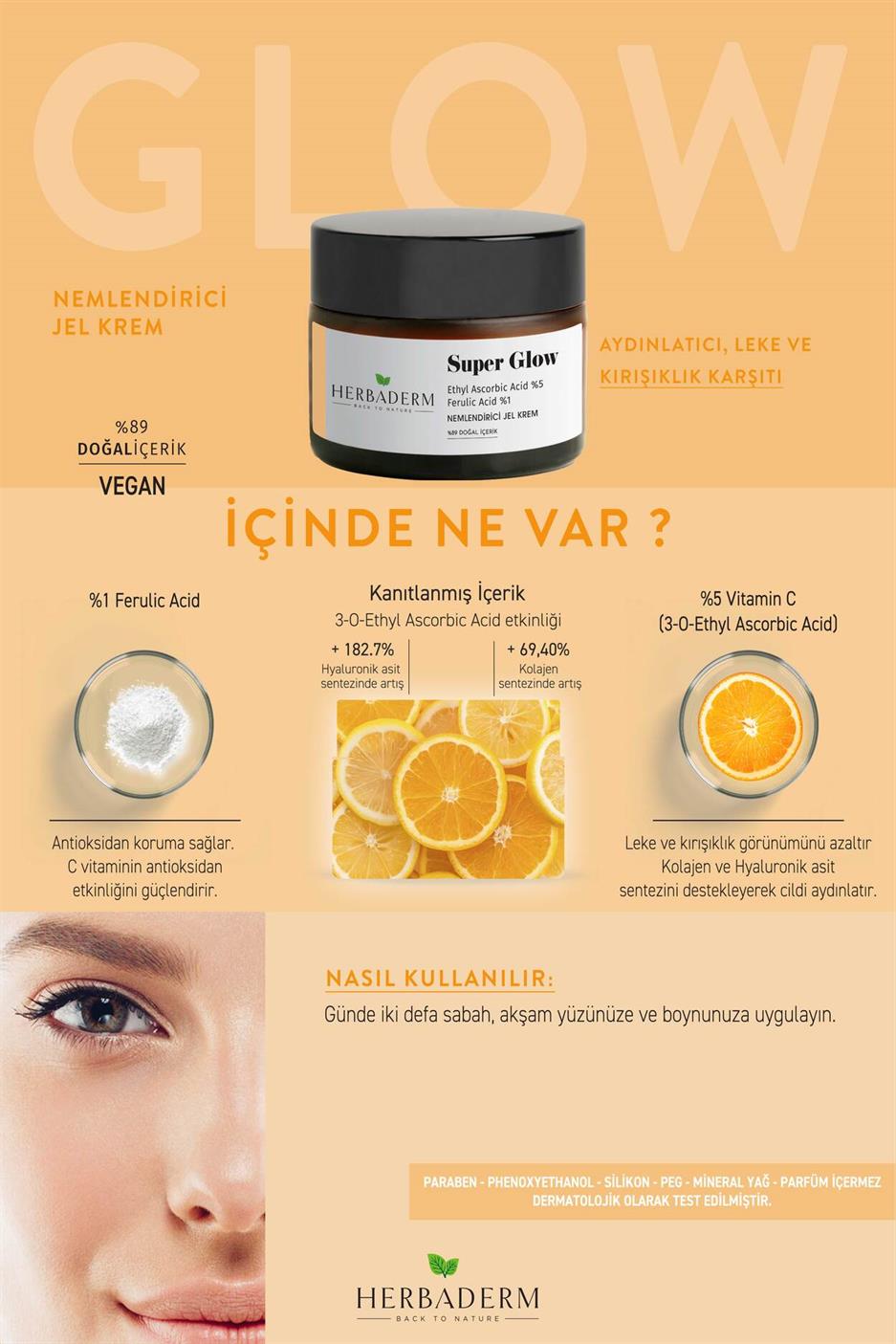 Aydınlatıcı, Leke Karşıtı C Vitamini + Ferulik Asit Nemlendirici Jel Krem 50 ml