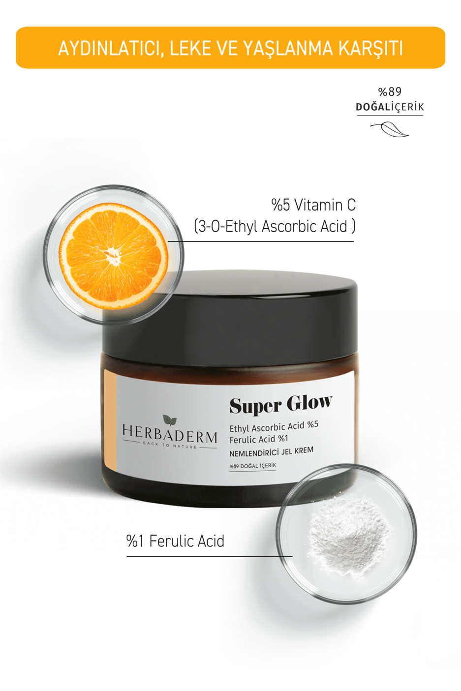 Aydınlatıcı, Leke Karşıtı C Vitamini + Ferulik Asit Nemlendirici Jel Krem 50 ml