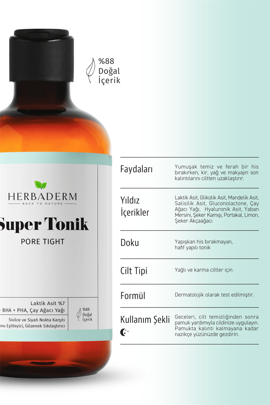 Herbaderm Pore Tight Sivilce, Siyah Nokta Karşıtı Super Tonik Laktik Asit %7